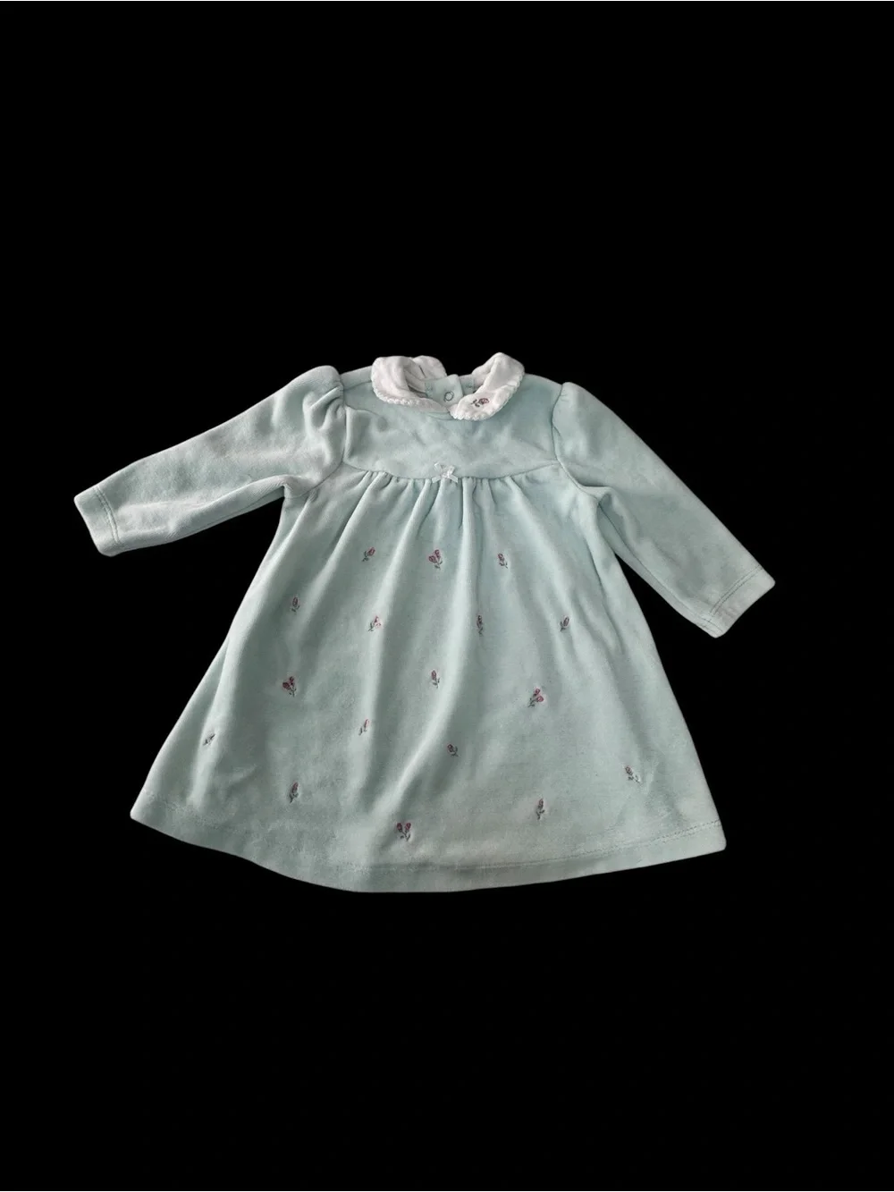 Little Me Mint Green Long-Sleeve Dress with White Peter Pan Collar